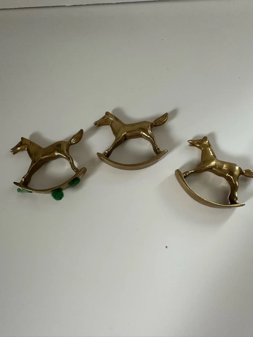 Vintage Set Of 3 mini Brass Rocking Horse Made In India trinket shelf home decor